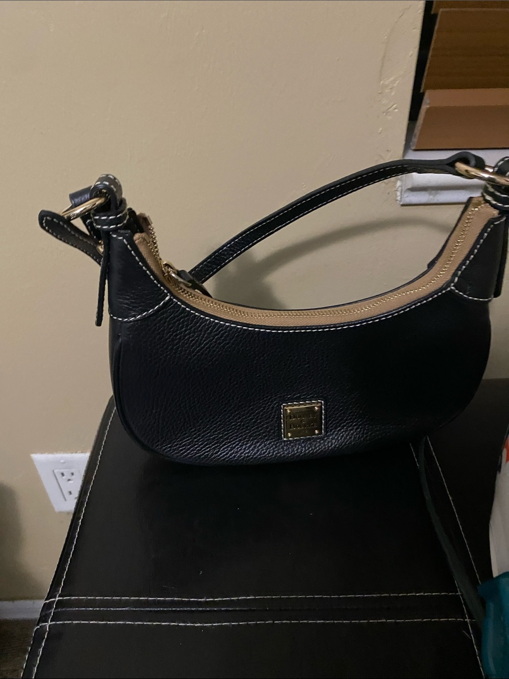 Dooney & Bourke Black Shoulder Hobo with Gold Trim